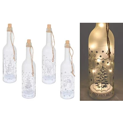 Abbildung von Spetebo 4er Set LED Dekoflasche mit 10 warmweiß Weinflasche Draht Lichterkette und 4 Motiven