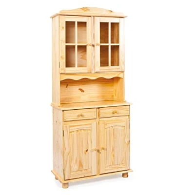 Abbildung von Inter Link Vitrinenschrank Küchenschrank Geschirrschrank Esszimmerschrank Vitrine Standvitrine Landhausstil Kiefer Massivholz 2 Türig Alicante Natur lackiert