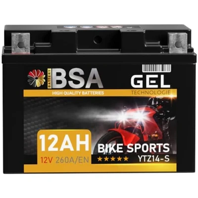 Abbildung von BSA YTZ14 S GEL Motorradbatterie 12V 12Ah 260A/EN Batterie doppelte Lebensdauer entspricht 4 GTZ14 vorgeladen auslaufsicher wartungsfrei