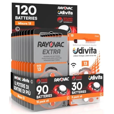 Abbildung von 120 Batterien für Hörgeräte Rayovac Extra Advanced 13. 90 + 30 Udivita