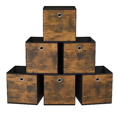 Abbildung von SONGMICS Aufbewahrungsbox, 8er Set, Ordnungsboxen, Faltbox, 33 x cm, Stoffbox, für Würfelregal, Organizer Kleidung, Schlafzimmer Wohnzimmer, vintagebraun schwarz RFB833B01