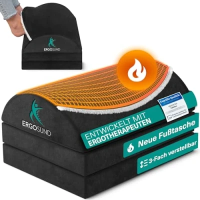 Abbildung von ERGOSUND Fußstütze Schreibtisch mit neuer Flausch Fußtasche [3 Fach höhenverstellbar] rutschfest ergonomische Fußablage Schreibtisch, Homeoffice Büro Zubehör Fußhocker Footrest Fussstütze, Fußbank