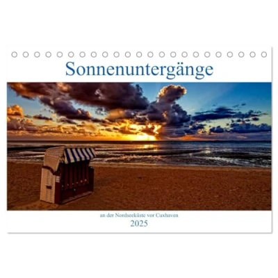 Abbildung von Sonnenuntergänge, an der Nordseeküste vor Cuxhaven (Tischkalender 2025 DIN A5 quer), CALVENDO Monatskalender