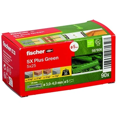 Abbildung von Fischer Dübel SX plus 5x25mm 4 seitig spreizend für hohe Belastungswerte, 90er Pack