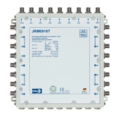 Abbildung von JULTEC JRM0916T 2 Satelliten Multischalter 9/16 für 16 Teilnehmer Receivergespeist ohne Strom/ Stromanschluss, Druckgussgehäuse, Neueste Generation