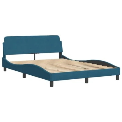 Abbildung von vidaXL Bettgestell, Polsterbett Bett mit Kopfteil, Bettrahmen Lattenrost für Schlafzimmer, Schlafzimmerbett Doppelbett, Blau 120x200cm Samt