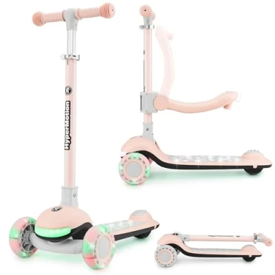 Abbildung von HyperMotion Balance Scooter LUMI 3in1 mit Beleuchtetem Podest und LED Rädern, Verstellbarer Sitz, klappbar, Kautschukrädern, bis 50 kg, für Kinder ab 1 Jahr (Rosa)