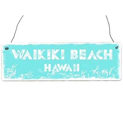 Abbildung von Interluxe Shabby Vintage Dekoschild Holzschild Waikiki Beach Hawaii Meer Strand