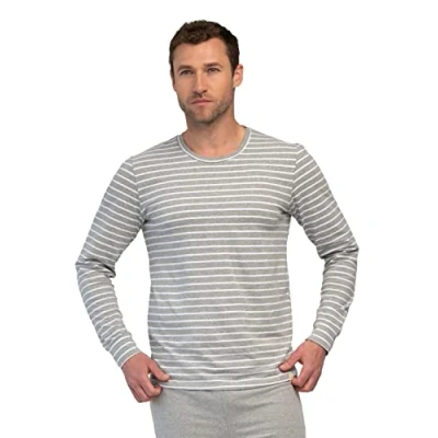 Abbildung von greenjama Herren Langarm Shirt Ringel Pyjamaoberteil, Grey, S