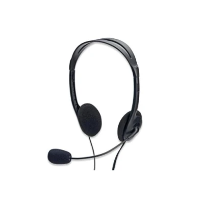 Abbildung von Ednet Stereo PC Headset Lautstärkeregler, 3,5mm Stereostecker, Kopfhörer: 20Hz 20kHz, Mikro: 30Hz 16kHz Kabellänge 1,8m, schwarz