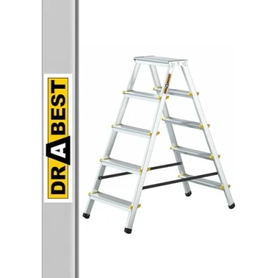 Abbildung von nm_trade Doppelleiter Aluleiter 2x3 2x4 2x5 2x6 Stufen bis 150 kg TÜV, Anti Rutsch Füße, leicht, EN131