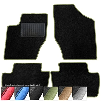 Abbildung von moto MOLTICO Fußmatten Auto Velours Autoteppiche Schwarz Automatten Set 4 teilig passend für Mitsubishi Carisma 1995 2004 (Grüne Ziernähte)