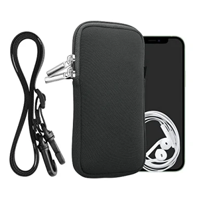Abbildung von kwmobile Handytasche für Smartphones XXL 7&quot; Neopren Handy Hülle Grau mit Kordel Tasche Handykette 17,7 x 8,5 cm Innenmaße
