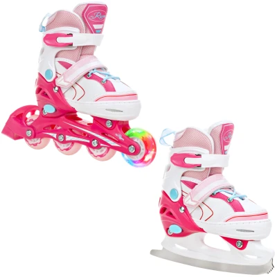 Abbildung von Verstellbare Rollschuhe 2in1 leuchtende LED Räder Lia Rosa/Weiß