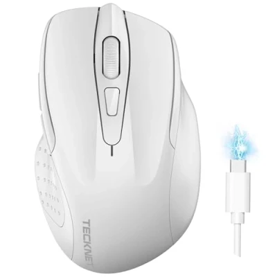 Abbildung von TECKNET Bluetooth Maus, Wiederaufladbare Maus Kabellos(DREI Modi: BT 5.0/3.0 + 2.4G), 4800 DPI, Ergonomische Leise Funkmaus für Laptops, Mac OS, Android, Windows, Rosa