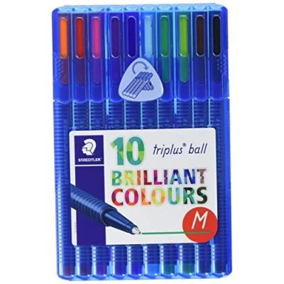 Abbildung von STAEDTLER Kugelschreiber triplus ball (ergonomischer Dreikantschaft, Linienbreite M, wischfest, aufstellbare Box mit 10 brillanten Farben)