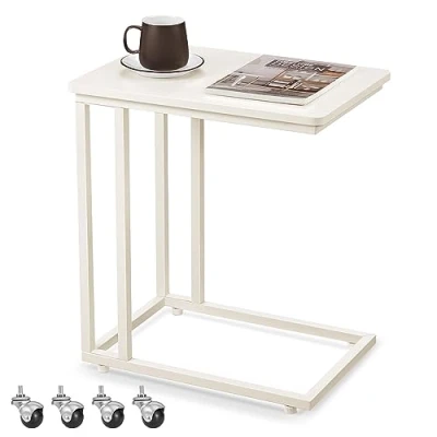 Abbildung von VASAGLE Beistelltisch, Sofatisch mit Rollen, C Form, mobiler Kaffeetisch, 35 x 50 60 cm, Wohnzimmertisch Metallgestell, für Kaffee und Laptop, modern, cremeweiß LNT050W77