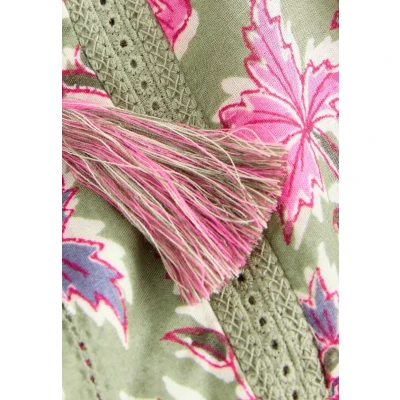 Abbildung von Next Regular FIT LONG Sleeve Pintuck TIE NECK Bluse, Damen, Größe: 46, Green pink floral border print