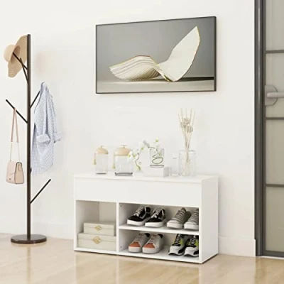 Abbildung von Susany Schuhbank Sitzbank Schuhschrank Schuhablage Schuhaufbewahrung Spanplatte Weiß 80x30x45 cm