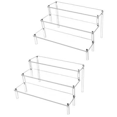 Abbildung von QWORK® 2 Stück 3 Stufig Acryl Display Ständer aus 4 mm Starker Acrylplatte 30x21x15cm Transparente Riser Regal für Figuren, Schmuck, Cupcake, Lippenstift, Nagellack, Gewürz