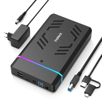 Abbildung von Inateck Festplatten Gehäuse für 2.5&#039;&#039;/3.5&#039;&#039; SATA HDD und SSD, RGB, mit 2*USB A 1*USB C Anschlüsse