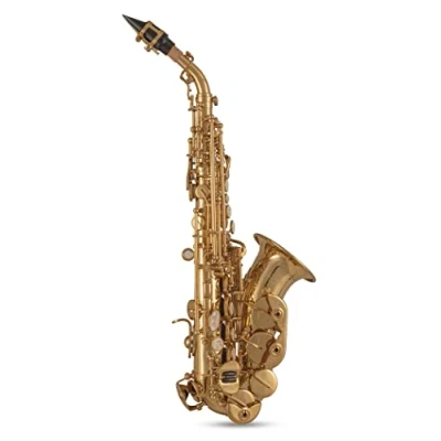 Abbildung von Roy Benson Bb Sopran Saxophon SG 302 (Premium Messing Design, mit ergonomischem RND S Bogen, Hoch F# Klappe, PISONI Polster, Transport Leichtetui, Rucksackgarnitur)