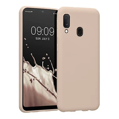 Abbildung von kwmobile Hülle kompatibel mit Samsung Galaxy A20e weiches TPU Silikon Case Cover geeignet für kabelloses Laden Coconut Swirl