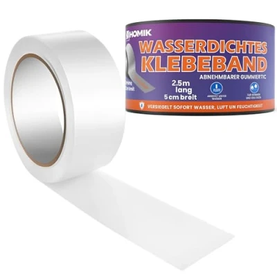 Abbildung von HOMIK Extrem Starkes Transparent Wasserdichtes Klebeband Außen &amp; Innen Dichtungsband Wasserdicht 5cm x 2.5m UV Beständig Duct Tape Selbstverschweißendes