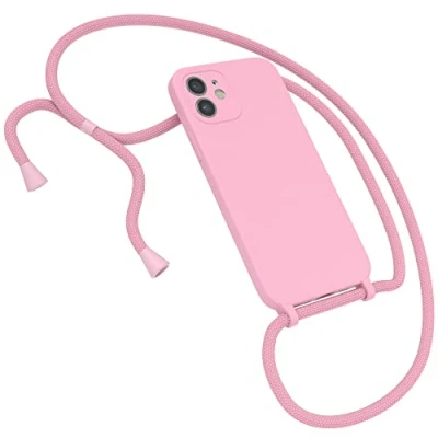 Abbildung von EAZY CASE Premium Silikon Handykette kompatibel mit iPhone 12 Handyhülle Umhängeband, Handykordel Schutzhülle, Silikonhülle, Hülle Band, Kette für Smartphone, Pink