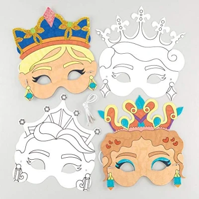 Abbildung von Baker Ross Masken „Prinzessin“ zum Ausmalen (8 Stück) mit verschiedenen Prinzessinnen für Kinder Gestalten und Verkleiden,Weiß