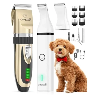 Abbildung von oneisall 2 in1 Hundeschermaschine Professionelle Hochleistungs Haarschneidemaschine Set, Leise Schermaschine für kleine und große Hunde, Katzen Haustiere mit dickem/verfilztem Fell