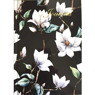 Abbildung von Maturi A5 Notizbuch mit festem Einband, Magnoliendesign Goldfoliendetails und glänzender Oberfläche, Schwarz