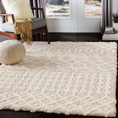 Abbildung von Surya Hochflor Teppich &quot;Geometric&quot;, rechteckig, Flauschig, Langflor, Weich, Boho Wohnzimmerteppich, Beige