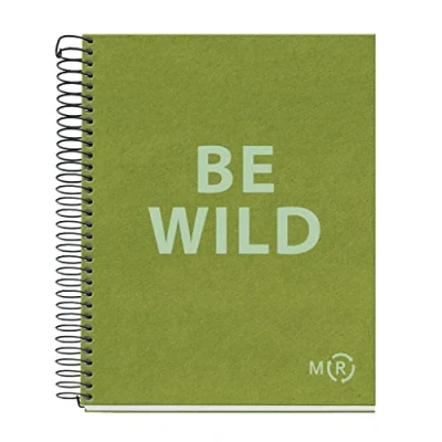 Abbildung von Miquelrius Be Eco A5 Notizbuch, 80 Blatt 90 g/m², 5 x mm Raster, 1 Farbstreifen, fester Einband, olivgrüne Botschaften