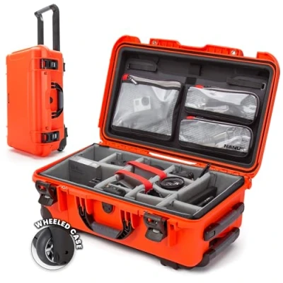 Abbildung von Nanuk 935 wasserdichte Hartschalenhülle mit Deckel Organizer und gepolsterter Trennwand Rädern, Orange