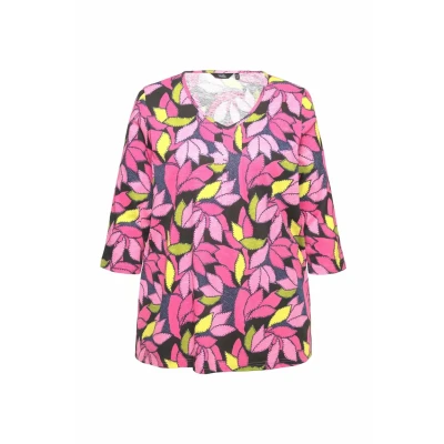 Abbildung von Ulla Popken 3/4 Sleeve Vneck LEAF TEE Langarmshirt, Damen, Größe: 42/44, Pink