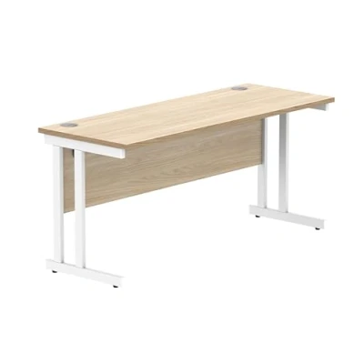 Abbildung von office hippo Essentials Rechteckiger Schreibtisch Computer Arbeitsplatz, Heimbürotisch mit Kabelanschluss Management, 160 x 60 cm, Holz, Kanadische Eiche
