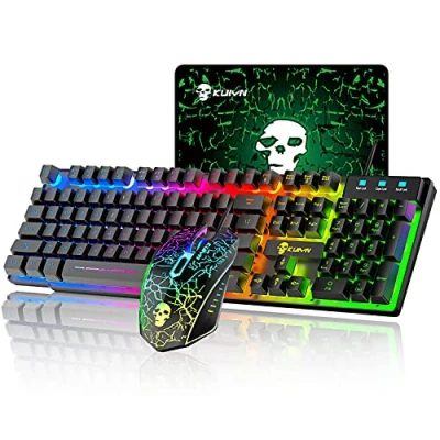 Abbildung von Kabelgebundene Tastatur Maus, RGB Hintergrundbeleuchtung mechanisches Gefühl ergonomische USB Gaming Tastatur, Anti Ghosting Tasten, 2400DPI 6 Tasten LED Maus + Mauspads (schwarz)