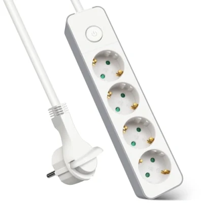 Abbildung von EXTRASTAR Steckdosenleiste mit 4 Steckdosen, Verlängerungssteckdose Schalter, 3 m, für Zuhause, Büro und Reisen, 3680 W, G x 1,5 mm², Weiß, 1 Stück