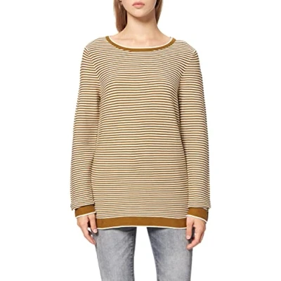 Abbildung von TOM TAILOR Damen Basic Strickpullover aus Bio Baumwolle, 28157 Offwhite Green Ottoman Stripe, XS