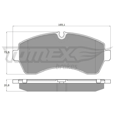 Abbildung von TOMEX brakes TX 14 24 Bremsbelagsatz Vorderachse für Verschleißwarnanzeiger vorbereitet MERCEDES BENZ: Sprinter 3.5 T Kastenwagen, V Klasse