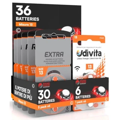 Abbildung von 36 Batterien für Hörgeräte Rayovac 13 Extra Advanced 30 + 6 Udivita