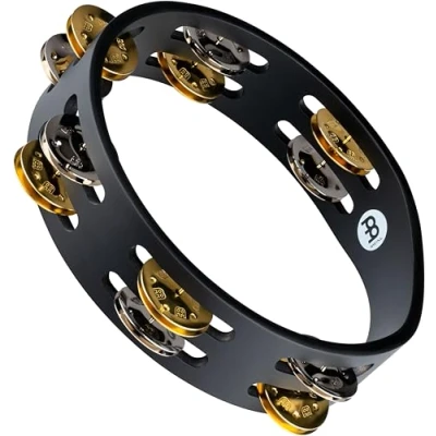 Abbildung von Meinl Percussion Compact Wood Tambourine 2 reihiges Tamburin Durchmesser 8 Zoll Siam Eiche / Messing und Stahl, Schwarz Natur (CTA2M BK)