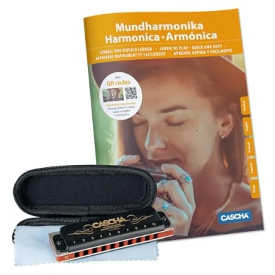Abbildung von Cascha Mundharmonika C Dur Anfänger u. Fortgeschrittene I Hochwertige 10 Loch diatonische Harmonika inklusive Lehrbuch und CD Perfekte Aufbewahrung Pflege Blues Softcase Putztuch