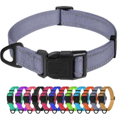 Abbildung von TagME Nylon Hundehalsband, Verstellbares Reflektierendes Hundehalsband mit Sicherheitsschnalle für Große Hunde, Grau, 2.5cm Breite