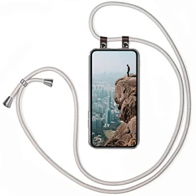 Abbildung von moex Handykette kompatibel mit Samsung Galaxy S23 Plus Hülle Band Längenverstellbar, Handyhülle zum Umhängen, Silikon Case Transparent Kordel Schnur abnehmbar in Silber