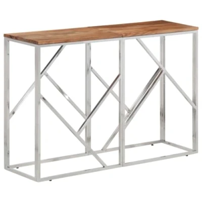 Abbildung von vidaXL Konsolentisch, Konsole Beistelltisch Pflegeleicht, Wandtisch für Wohnzimmer Flur, Flurtisch Tisch, Modern, Silbern Edelstahl Massivholz Akazie