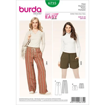 Abbildung von Burda 6735 Schnittmuster Hose mit Kordeldurchzug (Damen, Gr. 34 46) Level 1 super easy