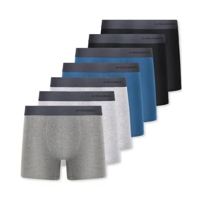 Abbildung von FM London 7er Pack Boxershorts für Herren ohne Etikett Atmungsaktive, Weiche und Dehnbare Unterhosen Männer mit Hohem Baumwollanteil, Mehrfarbig, XL