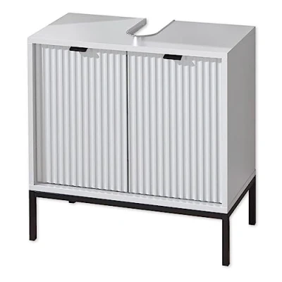 Abbildung von LUCERA Badezimmer Waschbeckenunterschrank in Weiß matt Bad Unterschrank Badezimmerschrank mit viel Stauraum 60 x 32 cm (B/H/T)